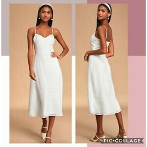Lulus Holding On White Plaid Mesh Midi Vacation Summer Dress M NWT